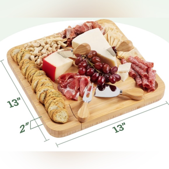NEW Charcuterie Bamboo Cheese Board Set w/ Stainless Steel Serving Utensils - Picture 6 of 9